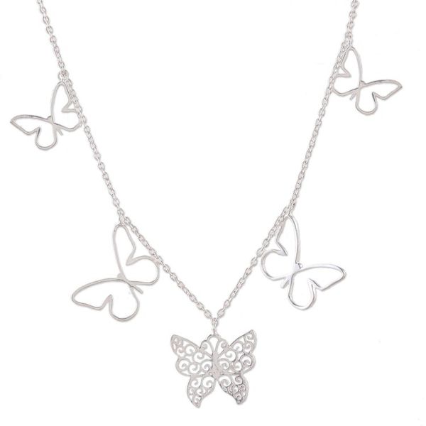Alternate image for Polished Butterfly-Themed Sterling Silver Charm Necklace Enchanted Desires