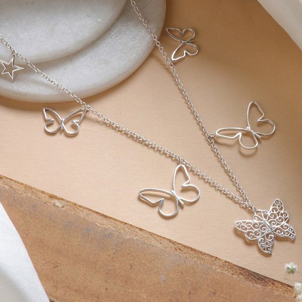 Alternate image for Polished Butterfly-Themed Sterling Silver Charm Necklace Enchanted Desires