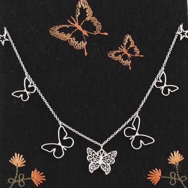 Alternate image for Polished Butterfly-Themed Sterling Silver Charm Necklace Enchanted Desires