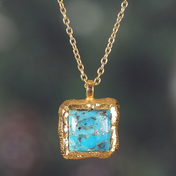 Alternate image for High-Polished 18k Gold-Plated Composite Turquoise Necklace Glorious Island