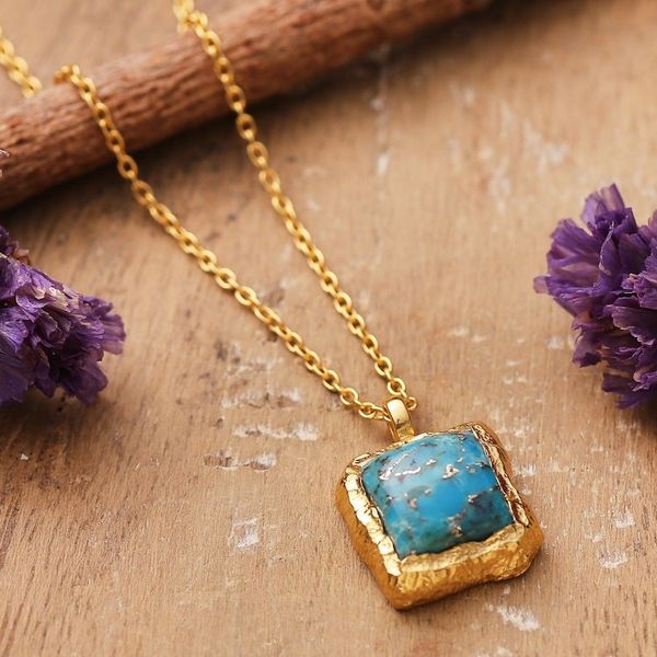 Alternate image for High-Polished 18k Gold-Plated Composite Turquoise Necklace Glorious Island