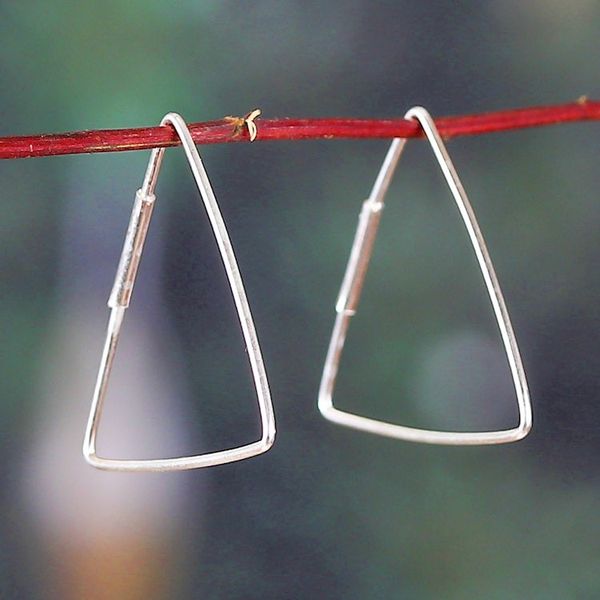 Alternate image for Triangle-Shaped High-Polished Sterling Silver Hoop Earrings Chic Pyramids