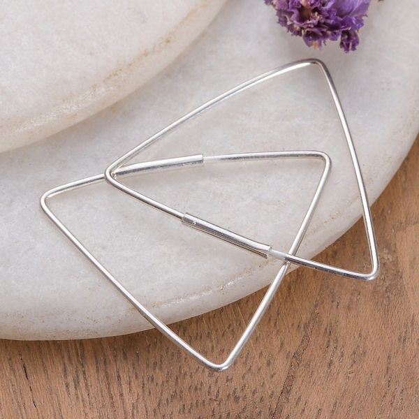 Alternate image for Triangle-Shaped High-Polished Sterling Silver Hoop Earrings Chic Pyramids