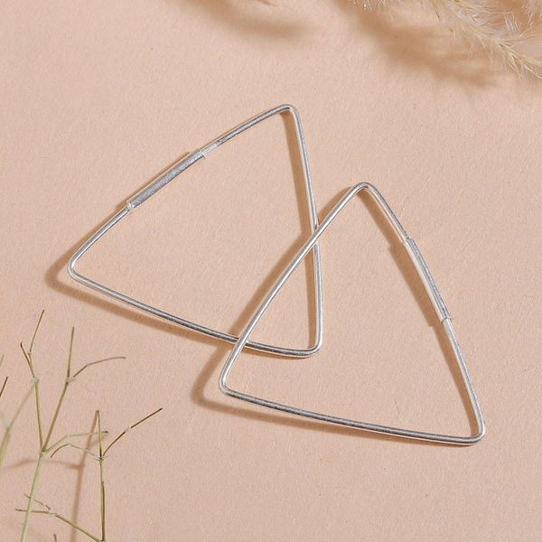 Alternate image for Triangle-Shaped High-Polished Sterling Silver Hoop Earrings Chic Pyramids