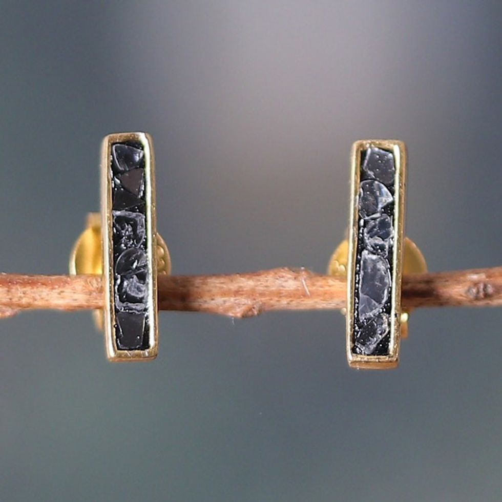 18k Gold-Plated Rectangular Clear Quartz Stud Earrings 'Victorious Bliss'