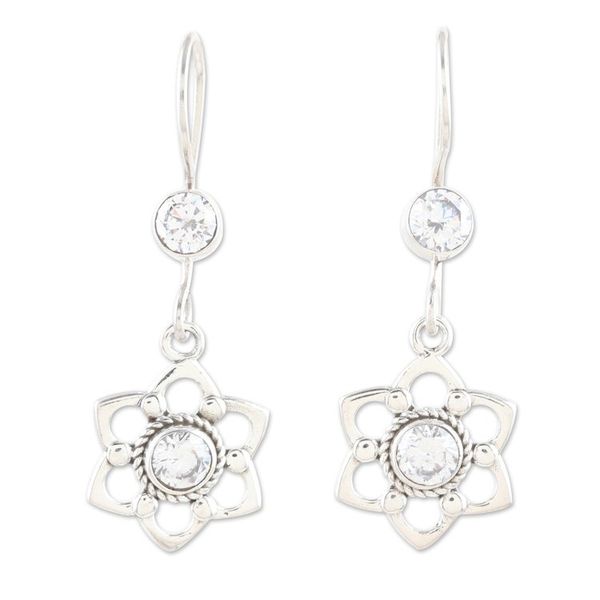 Alternate image for Floral Sterling Silver Dangle Earrings with Cubic Zirconia Heaven Flowers