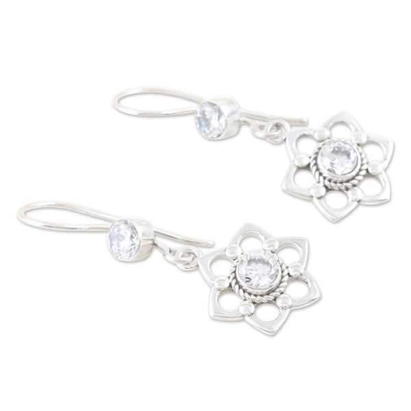 Alternate image for Floral Sterling Silver Dangle Earrings with Cubic Zirconia Heaven Flowers