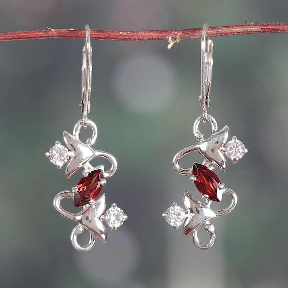 Faceted Garnet and Cubic Zirconia Floral Dangle Earrings 'Blooming Liaison'
