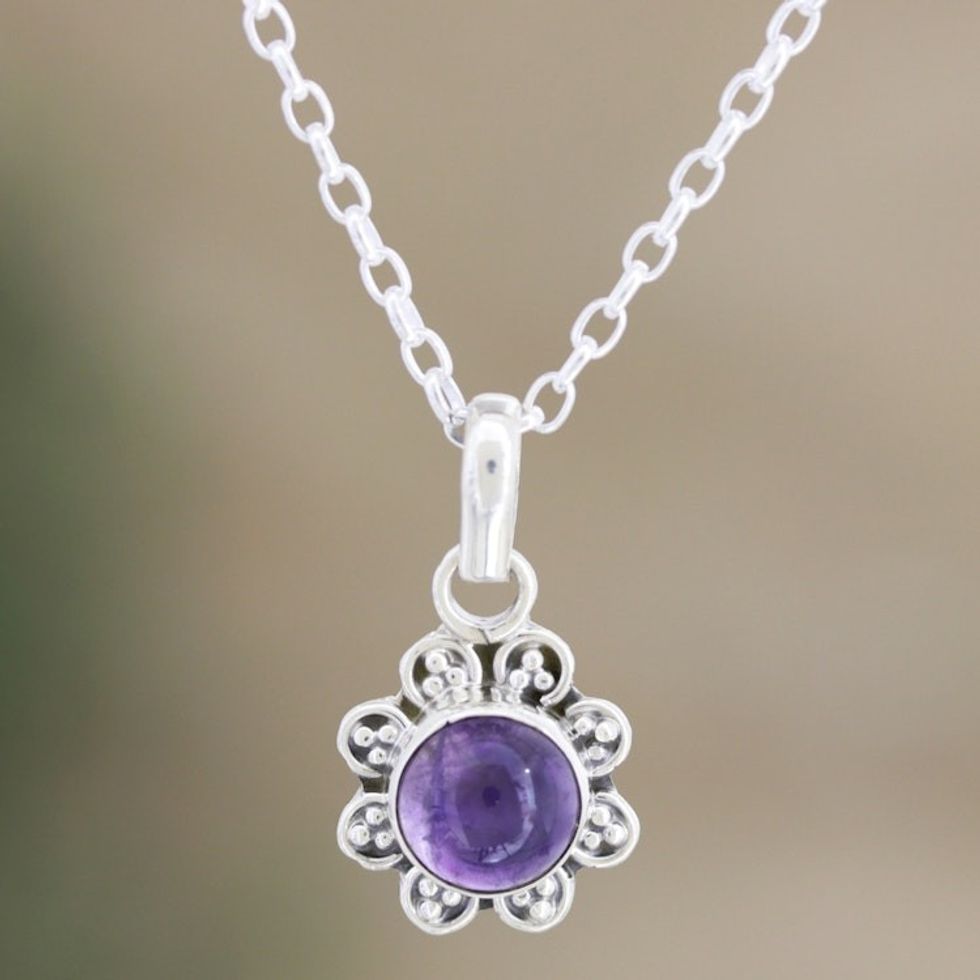 Artisan Crafted Amethyst Necklace 'Gracious Flower'