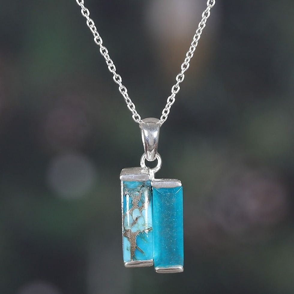 Abstract Composite Turquoise and Quartz Pendant Necklace 'Oceanic Dimensions'