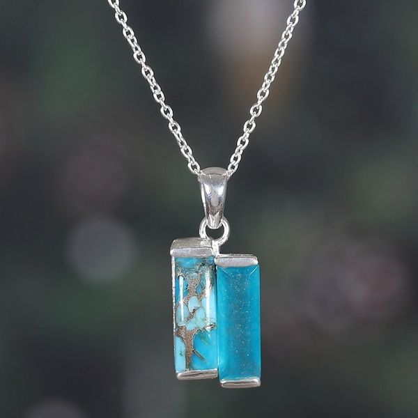 Alternate image for Abstract Composite Turquoise and Quartz Pendant Necklace Oceanic Dimensions