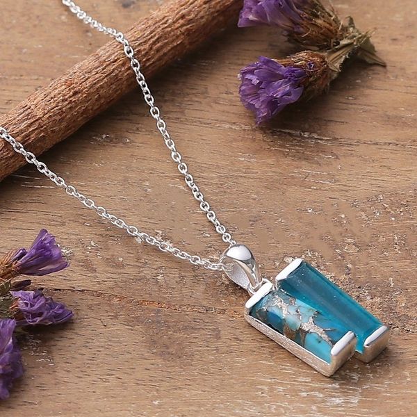 Alternate image for Abstract Composite Turquoise and Quartz Pendant Necklace Oceanic Dimensions