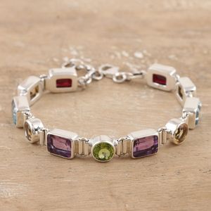Image for 14-Carat Faceted Multi-Gemstone Link Bracelet from India 'United Gems'
