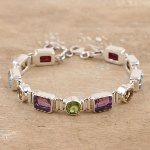 Alternate image for 14-Carat Faceted Multi-Gemstone Link Bracelet from India United Gems