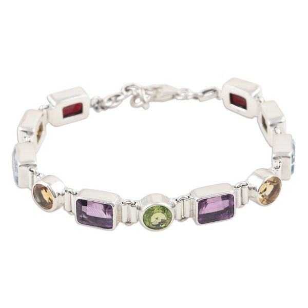 Alternate image for 14-Carat Faceted Multi-Gemstone Link Bracelet from India United Gems