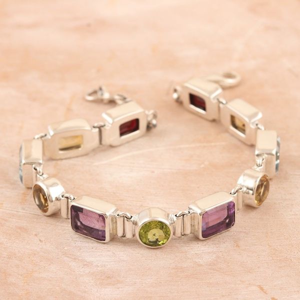 Alternate image for 14-Carat Faceted Multi-Gemstone Link Bracelet from India United Gems