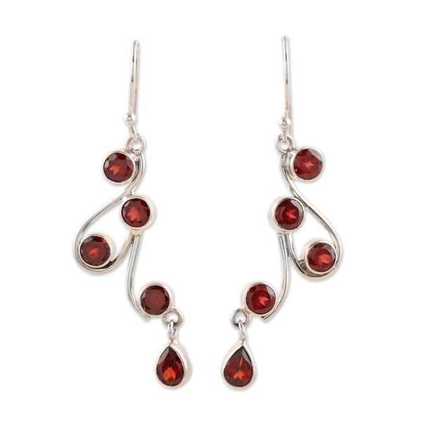 Alternate image for Natural Garnet and Scrolling Sterling Silver Dangle Earrings Dancing Passion