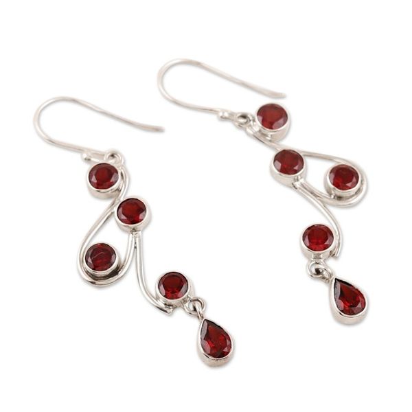 Alternate image for Natural Garnet and Scrolling Sterling Silver Dangle Earrings Dancing Passion