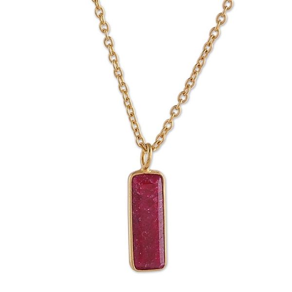 Alternate image for 18k Gold-Plated Necklace with Rectangular Ruby Stone Pendant Vibrant Glam