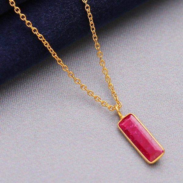 Alternate image for 18k Gold-Plated Necklace with Rectangular Ruby Stone Pendant Vibrant Glam