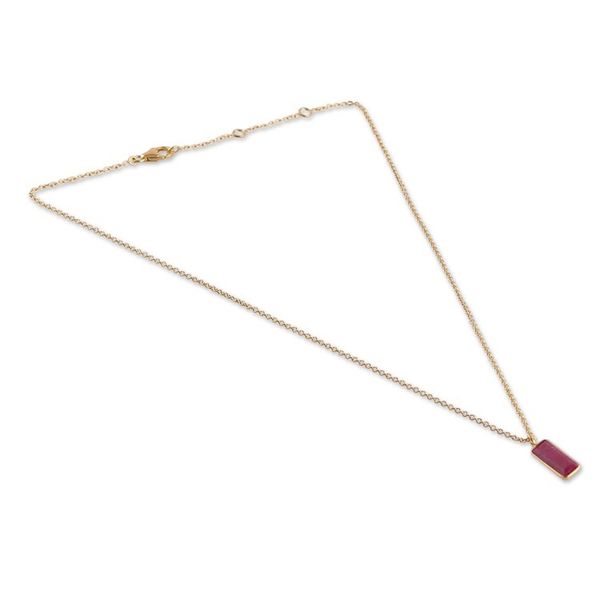 Alternate image for 18k Gold-Plated Necklace with Rectangular Ruby Stone Pendant Vibrant Glam