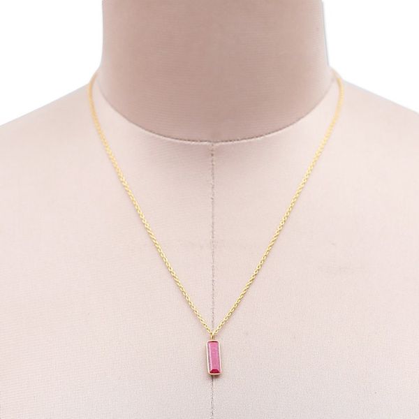 Alternate image for 18k Gold-Plated Necklace with Rectangular Ruby Stone Pendant Vibrant Glam