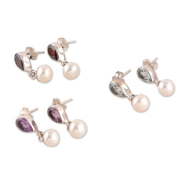 Alternate image for Six-Carat Cultured Pearl and Gemstone Dangle Earrings Pearly Spirits