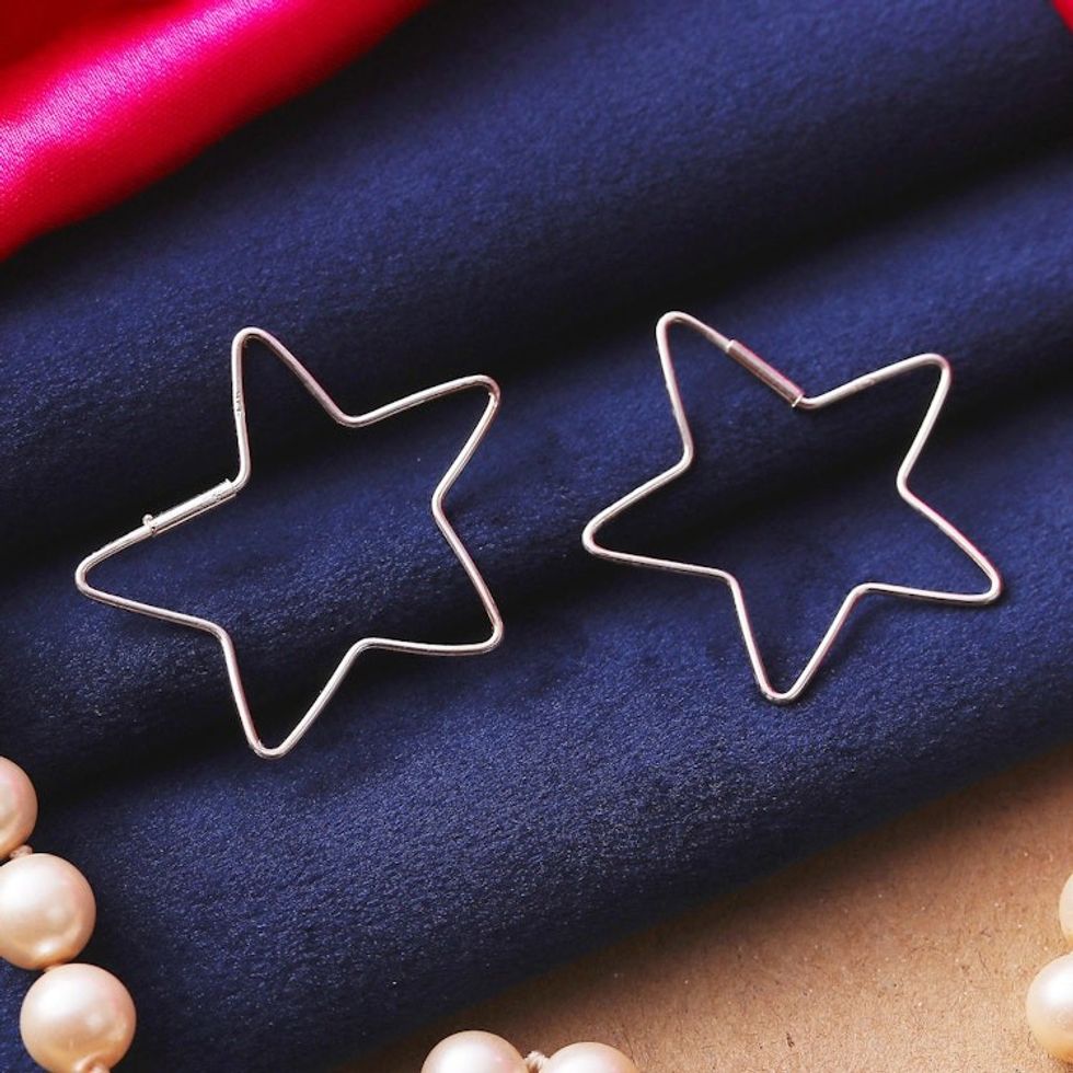 Star-Shaped Sterling Silver Hoop Earrings from India 'Written in the Stars'