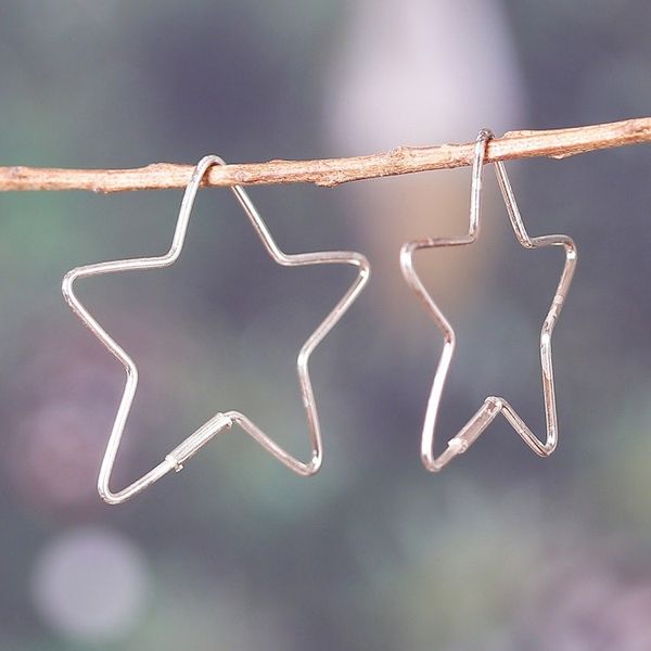 Alternate image for Star-Shaped Sterling Silver Hoop Earrings from India Written in the Stars