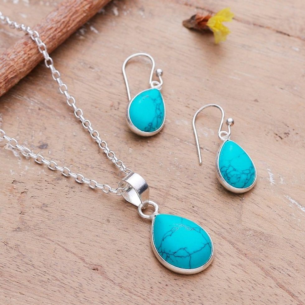 Reconstituted Turquoise Necklace and Earrings Jewelry Set 'Blissful Aqua'