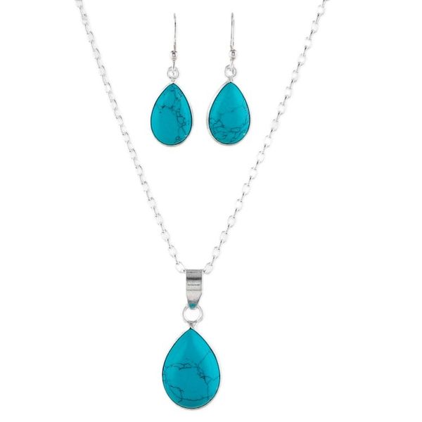 Alternate image for Reconstituted Turquoise Necklace and Earrings Jewelry Set Blissful Aqua