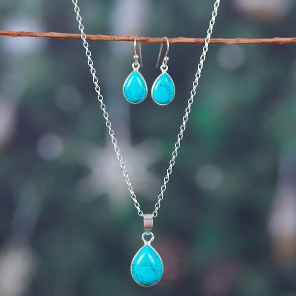 Alternate image for Reconstituted Turquoise Necklace and Earrings Jewelry Set Blissful Aqua