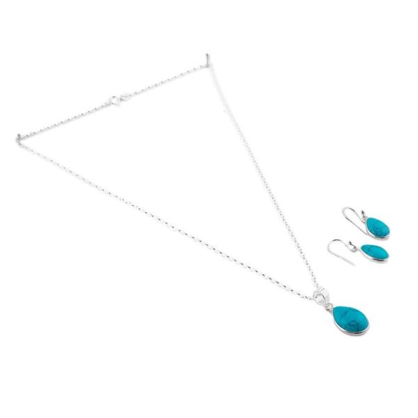 Alternate image for Reconstituted Turquoise Necklace and Earrings Jewelry Set Blissful Aqua