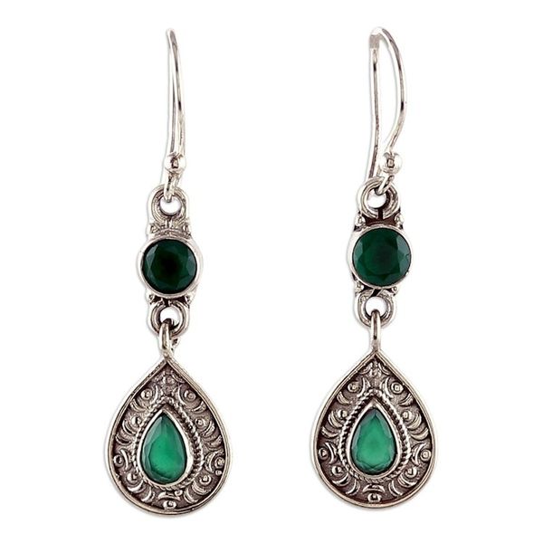 Alternate image for Two-Carat Faceted Emerald Dangle Earrings Crafted in India Prosperous Tears