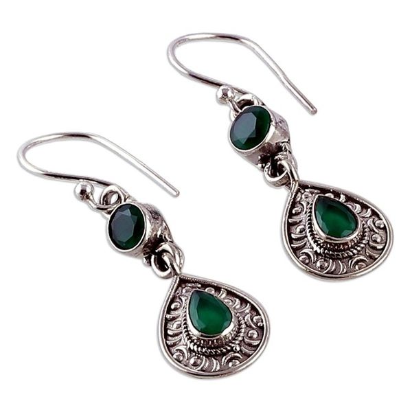 Alternate image for Two-Carat Faceted Emerald Dangle Earrings Crafted in India Prosperous Tears