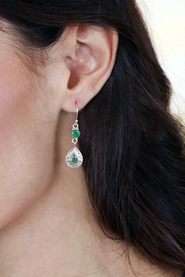 Alternate image for Two-Carat Faceted Emerald Dangle Earrings Crafted in India Prosperous Tears