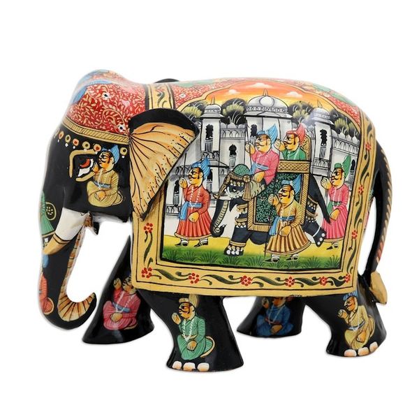 Alternate image for Hand-Painted Traditional Black Elephant Sculpture from India Kings Procession