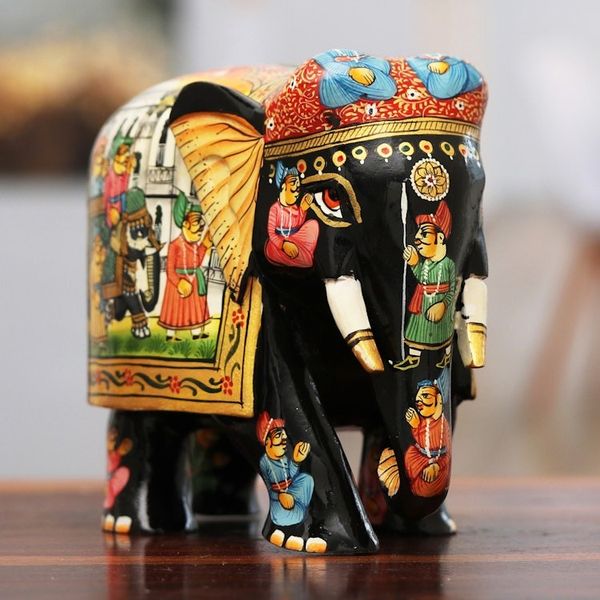 Alternate image for Hand-Painted Traditional Black Elephant Sculpture from India Kings Procession
