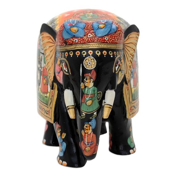Alternate image for Hand-Painted Traditional Black Elephant Sculpture from India Kings Procession