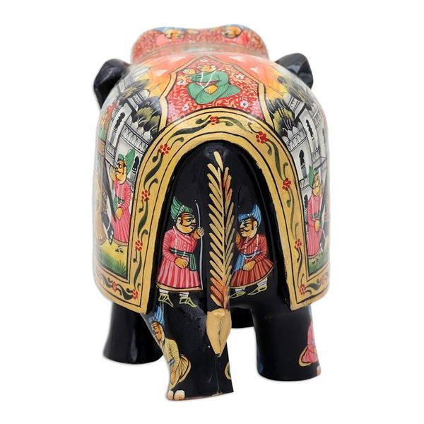 Alternate image for Hand-Painted Traditional Black Elephant Sculpture from India Kings Procession
