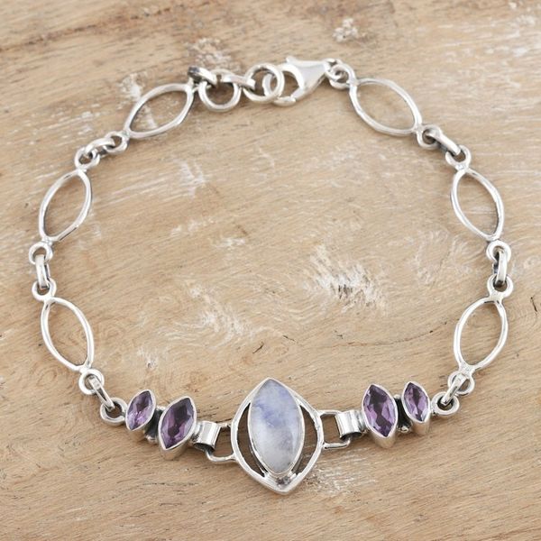 Alternate image for Sterling Silver Rainbow Moonstone Amethyst Pendant Bracelet Lilac Fusion