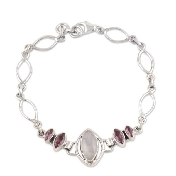 Alternate image for Sterling Silver Rainbow Moonstone Amethyst Pendant Bracelet Lilac Fusion