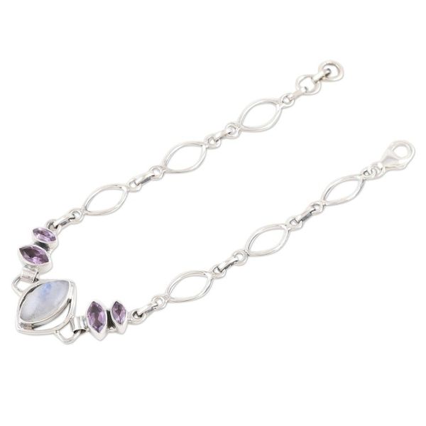 Alternate image for Sterling Silver Rainbow Moonstone Amethyst Pendant Bracelet Lilac Fusion