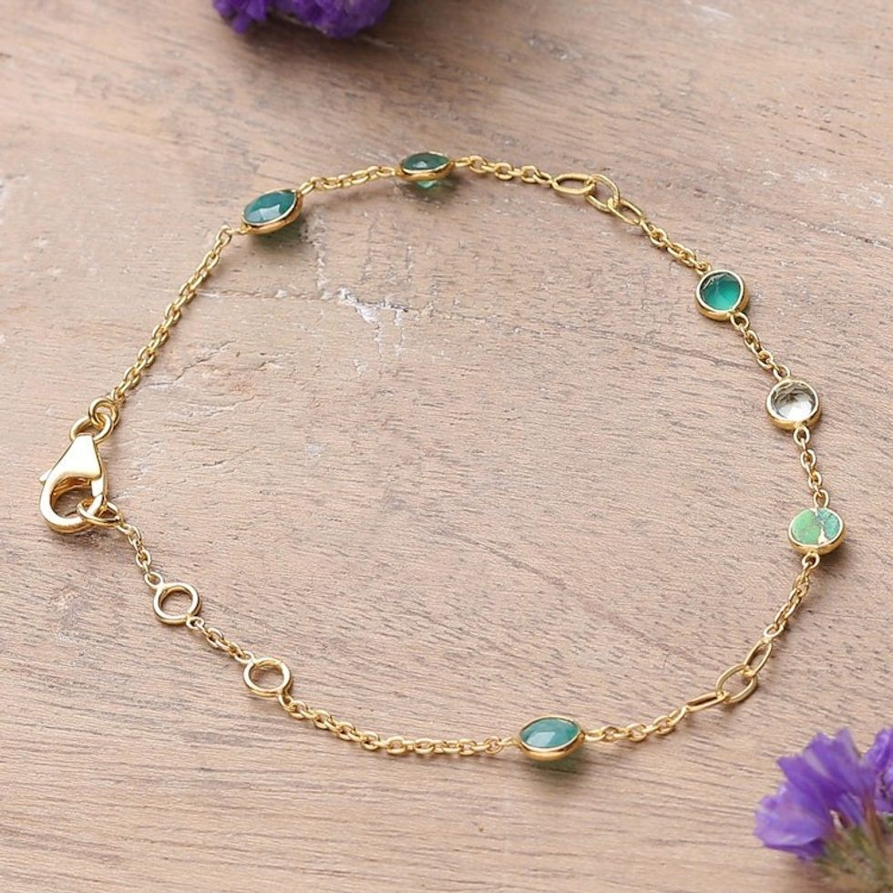 18k Gold-Plated 1-Carat Multi-Gemstone Station Bracelet 'Green Divinity'