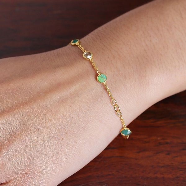 Alternate image for 18k Gold-Plated 1-Carat Multi-Gemstone Station Bracelet Green Divinity