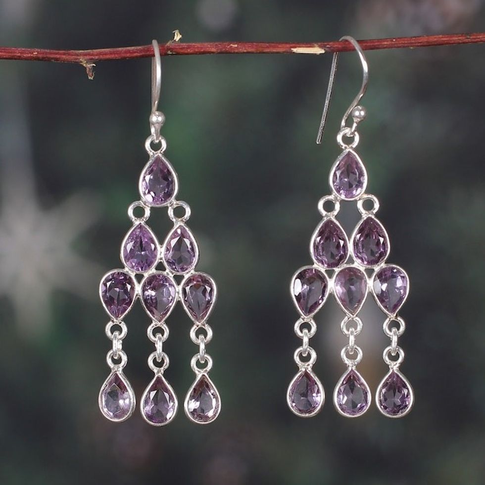 Classic 13-Carat Faceted Pear Amethyst Chandelier Earrings 'Lavender Cascade'