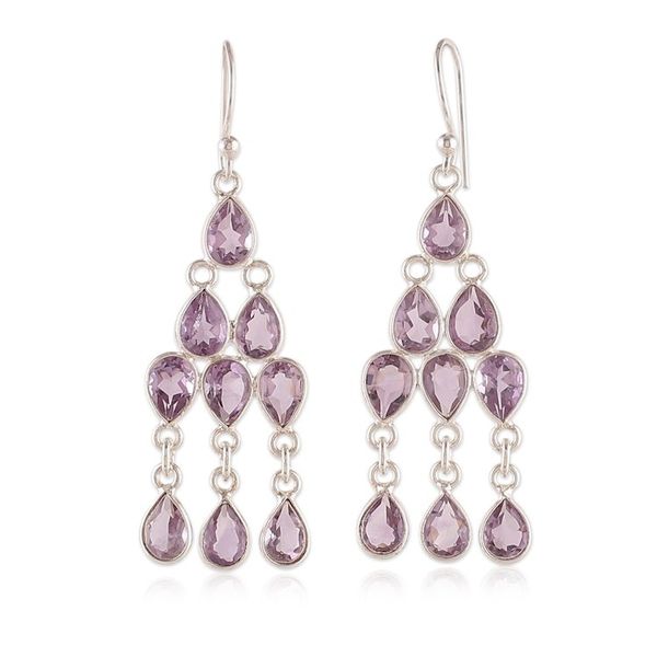 Alternate image for Classic 13-Carat Faceted Pear Amethyst Chandelier Earrings Lavender Cascade
