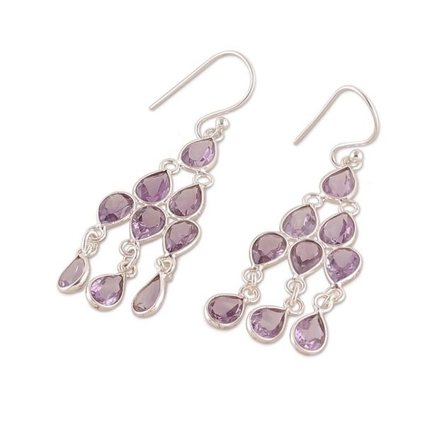Alternate image for Classic 13-Carat Faceted Pear Amethyst Chandelier Earrings Lavender Cascade