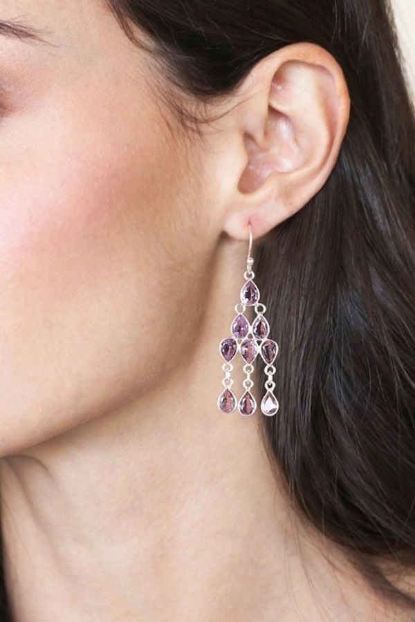 Alternate image for Classic 13-Carat Faceted Pear Amethyst Chandelier Earrings Lavender Cascade