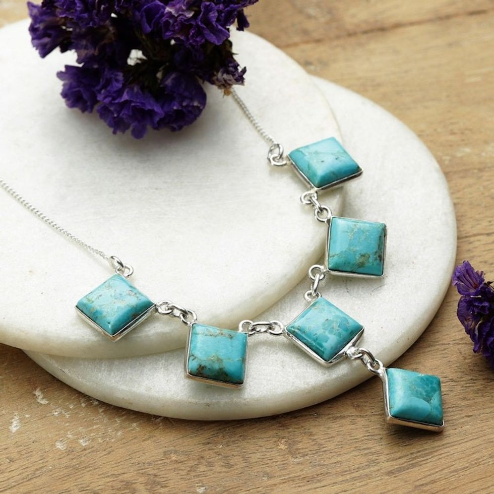 Polished Geometric Recon Turquoise Pendant Necklace 'Lagoon Glam'